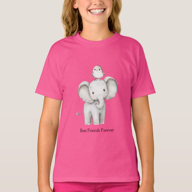T-shirt Éléphant et oiseau meilleurs amis  (Devant)