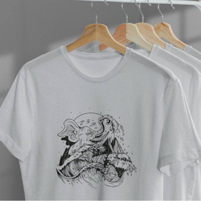 T-shirt Eléphant Et Vague Main Tirée (Créateur téléchargé)