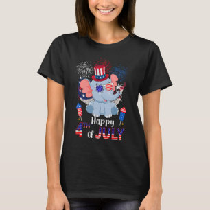 T-shirt Elephant Fier Drapeau Américain Feu d'artifice Joy