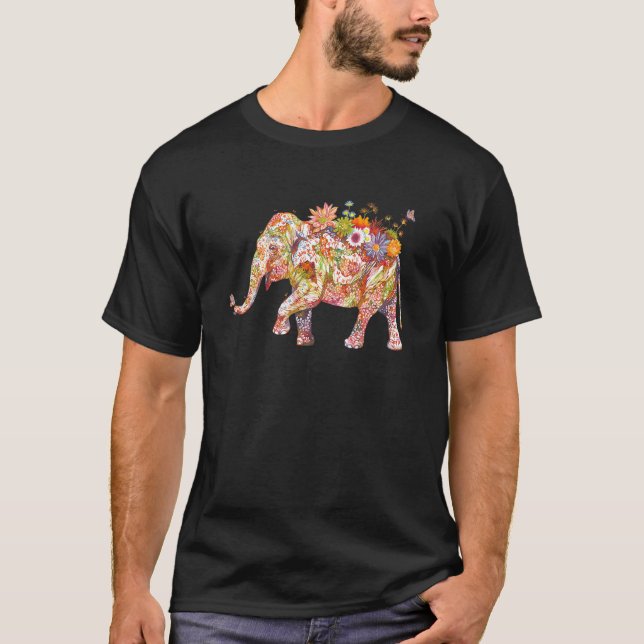 T-shirt Eléphant Fleur colorée Eléphant (Devant)
