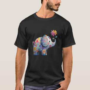 T-shirt Éléphant Fleur Fantaisiste Couleur Florale Joie Lo