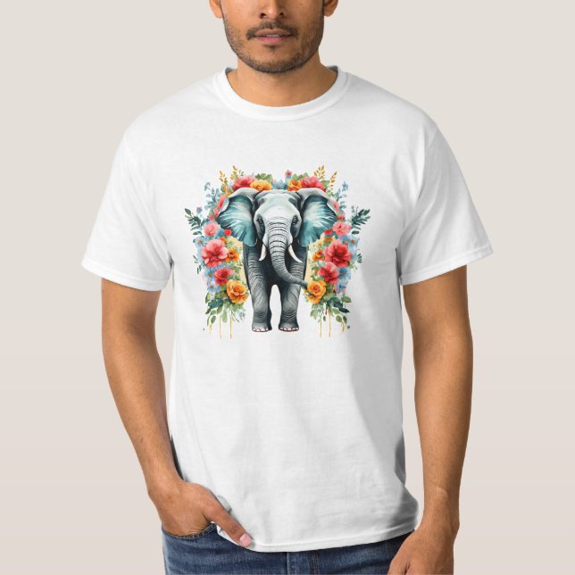 T-shirt Eléphant floral coloré (Devant)