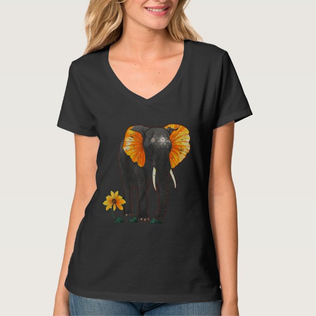 T-shirt Elephant Flowers Artwork - African Art Elephant (Devant)