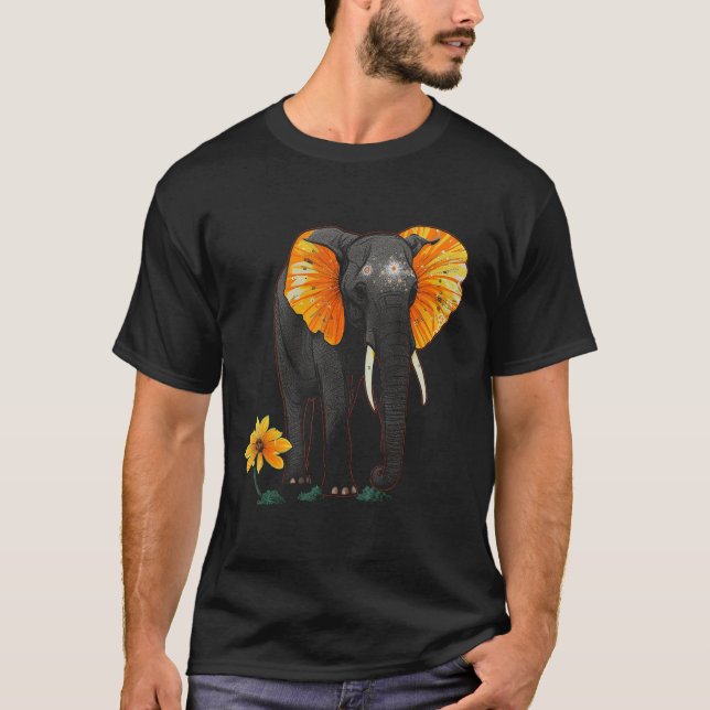T-shirt Elephant Flowers Artwork - African Art Elephant (Devant)