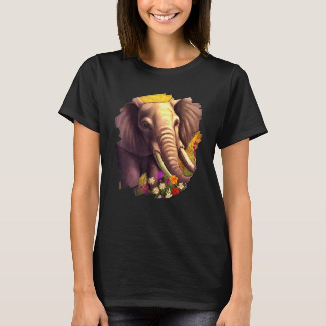 T-shirt Elephant Flowers Cute Painting Flower Elephant (Devant)