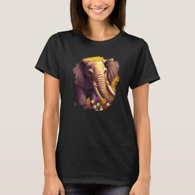 T-shirt Elephant Flowers Cute Painting Flower Elephant  1 (Devant)