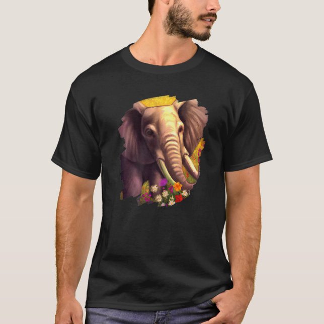 T-shirt Elephant Flowers Cute Painting Flower Elephant  1 (Devant)