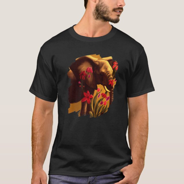 T-shirt Elephant Flowers Cute Painting Flower Elephant  3 (Devant)