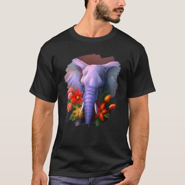 T-shirt Elephant Flowers Cute Painting Flower Elephant 3 (Devant)