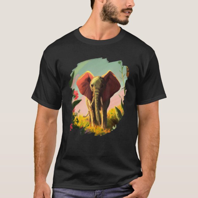 T-shirt Elephant Flowers Cute Painting Flower Elephant 4 (Devant)