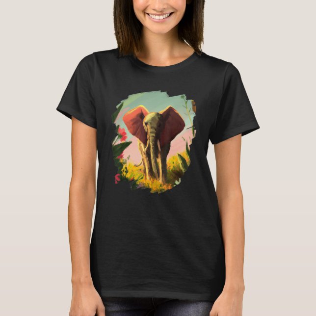 T-shirt Elephant Flowers Cute Painting Flower Elephant 4 (Devant)