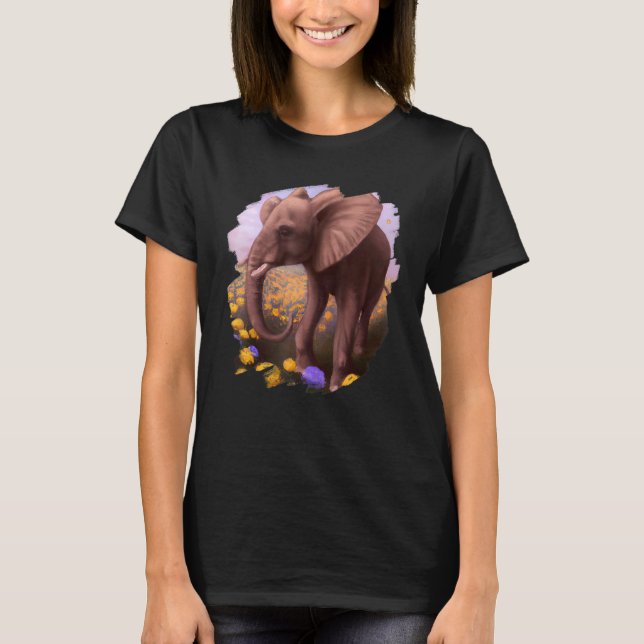 T-shirt Elephant Flowers Cute Painting Flower Elephant 5 (Devant)