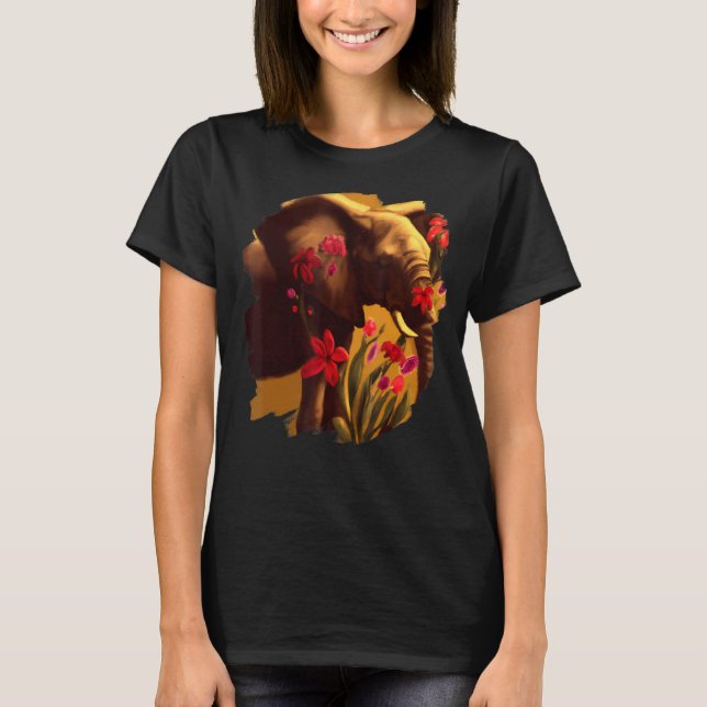 T-shirt Elephant Flowers Cute Painting Flower Elephant 6 (Devant)