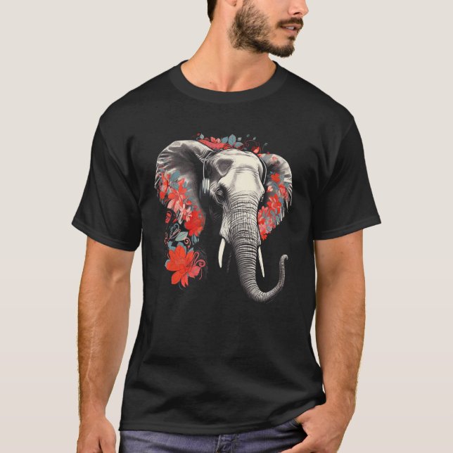 T-shirt Elephant Flowers Music Animal Elephant (Devant)