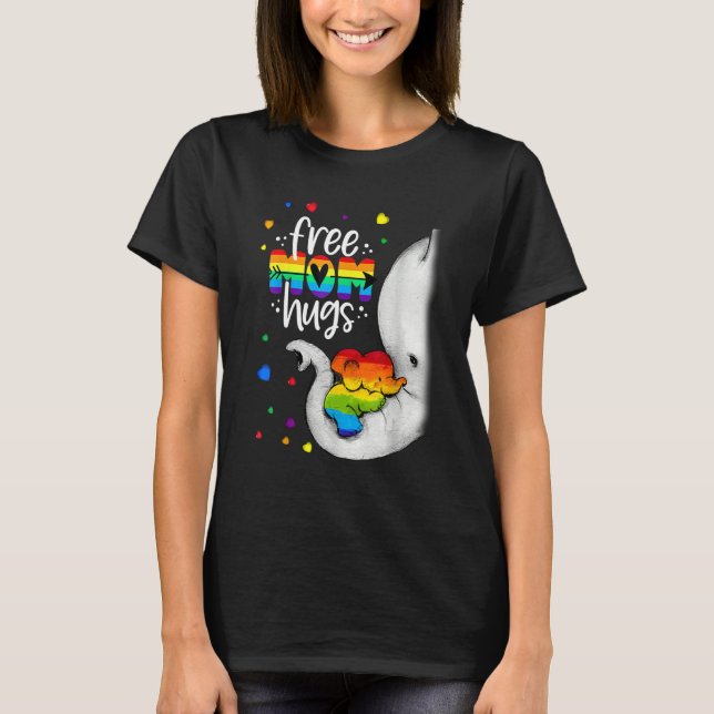 T-shirt Elephant Free Mom Hugs Rainbow LGBTQ LGBT Pride Mo (Devant)