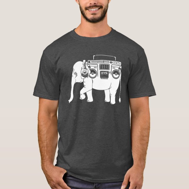T-shirt Éléphant Ghetto Blaster rétro (Devant)