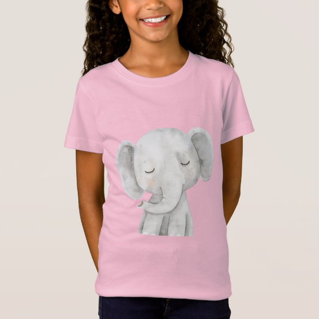T-Shirt Éléphant Gris Mignon (Devant)