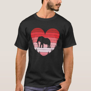 T-shirt Elephant Heart Love Valentines Day Vintage Retro S