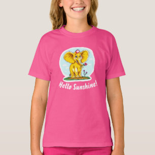 T-shirt éléphant heureux pour filles Bonjour Sol