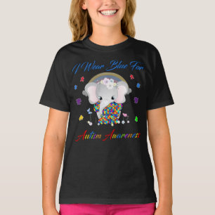 T-shirt Eléphant Je Porte Du Bleu Pour La Sensibilisation