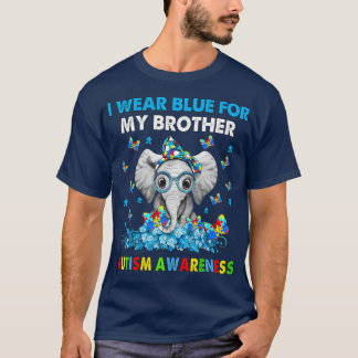 T-shirt Elephant Je Porte Du Bleu Pour Mon Frère Autisme