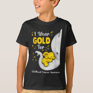T-shirt Éléphant Je Porte Ruban Doré Pour Cancer Infantile
