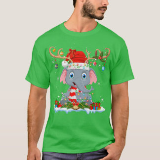 T-shirt Elephant Lover Xmas Lights Reindeer Santa Elephant