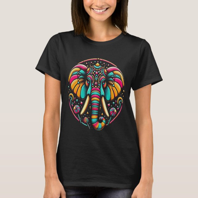 T-shirt Eléphant Majestueux Avec Peinture Visage Vibrante (Devant)