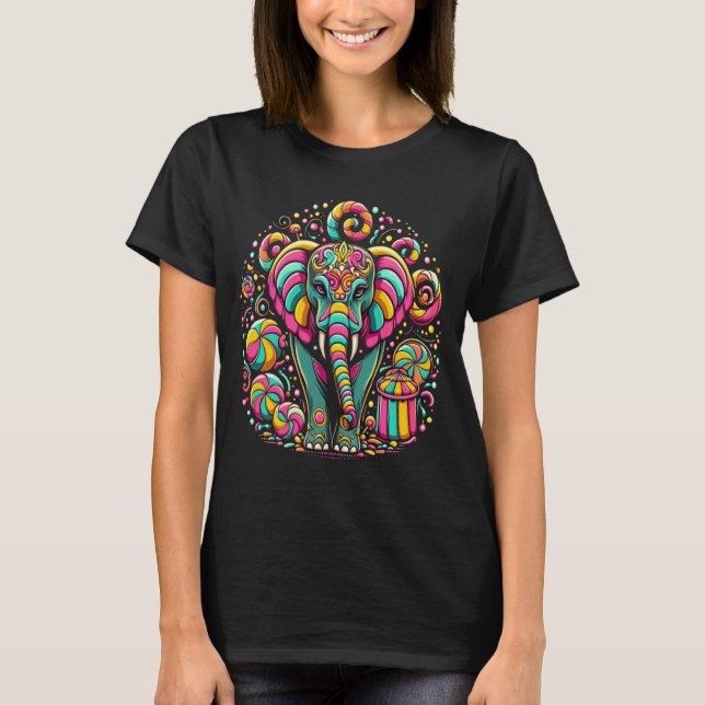 T-shirt Eléphant Majestueux Décoré Avec Des Designs Vibran (Devant)