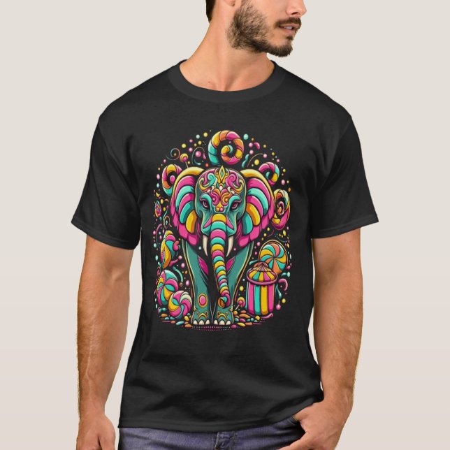 T-shirt Eléphant Majestueux Décoré Avec Des Designs Vibran (Devant)