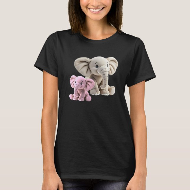 T-shirt Éléphant mère et son bébé éléphant rose. (Devant)