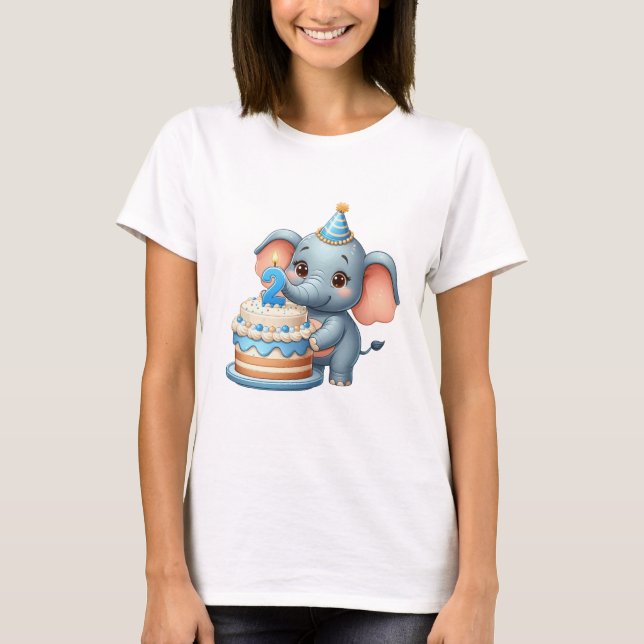 T-shirt Éléphant Mignon 2ème Anniversaire (Devant)