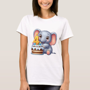 T-shirt Éléphant Mignon 4ème Anniversaire
