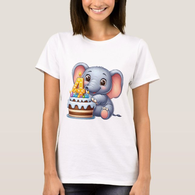 T-shirt Éléphant Mignon 4ème Anniversaire (Devant)
