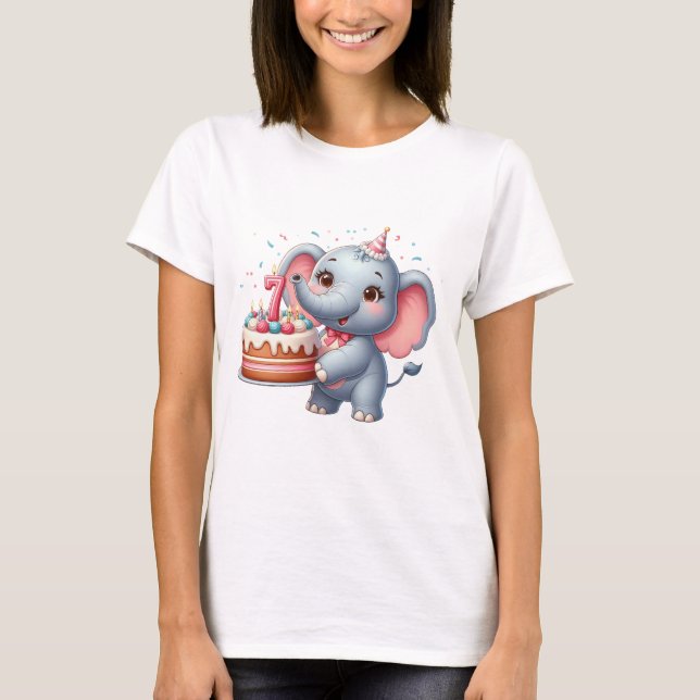 T-shirt Éléphant Mignon 7ème Anniversaire (Devant)