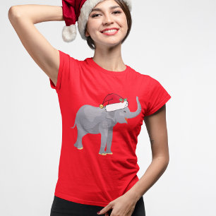 T-shirt Eléphant mignon à Santa Hat Animal de Noël Femmes
