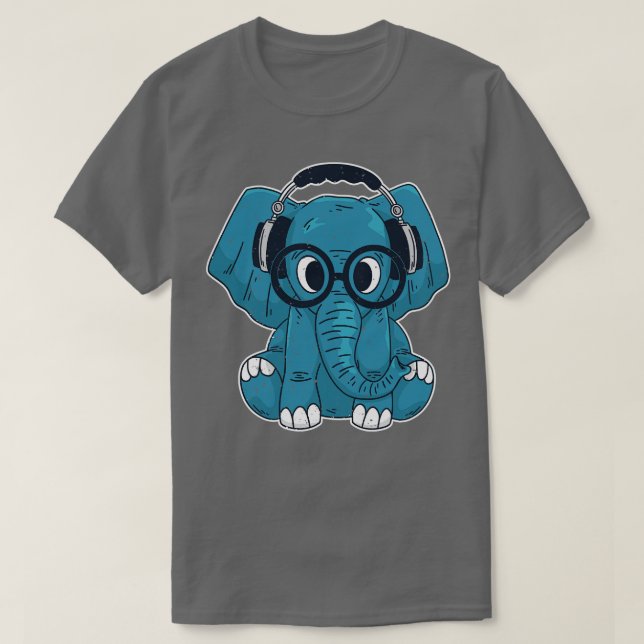 T-shirt Eléphant mignon bébé à l'écoute de la musique (Design devant)