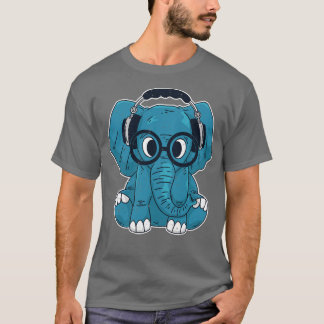 T-shirt Eléphant mignon bébé à l'écoute de la musique