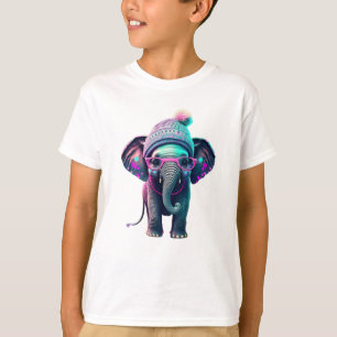 T-shirt Eléphant mignon bébé avec Beanie et lunettes roses