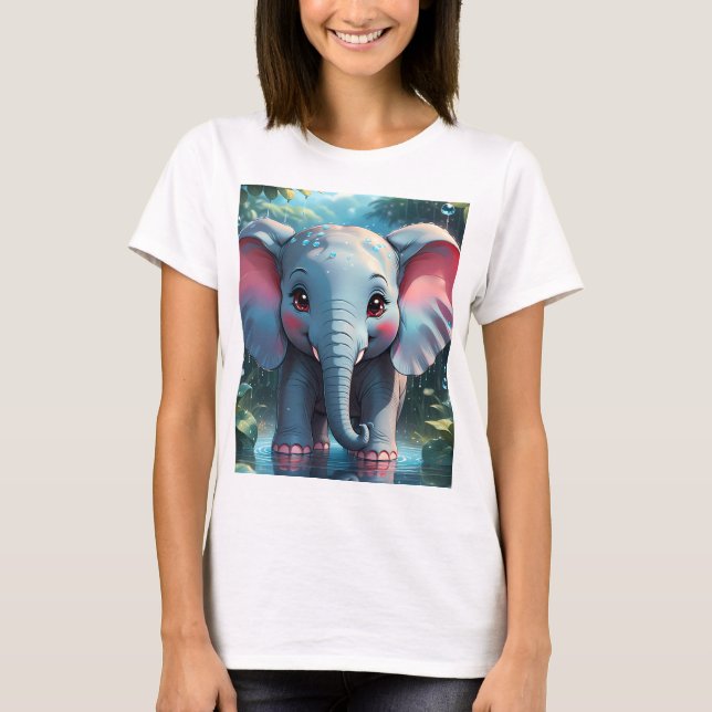 T-shirt Eléphant mignon dans la pluie (Devant)
