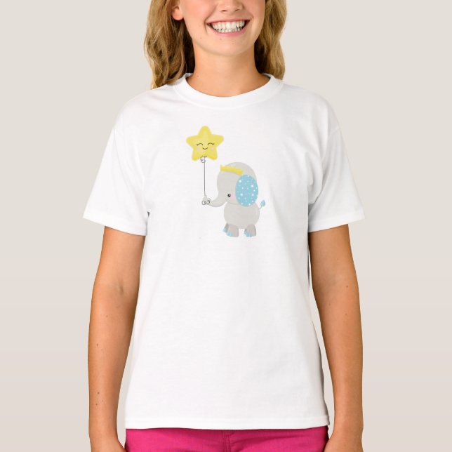 T-shirt Eléphant mignon, Eléphant Avec Ballons, Couronne,  (Devant)