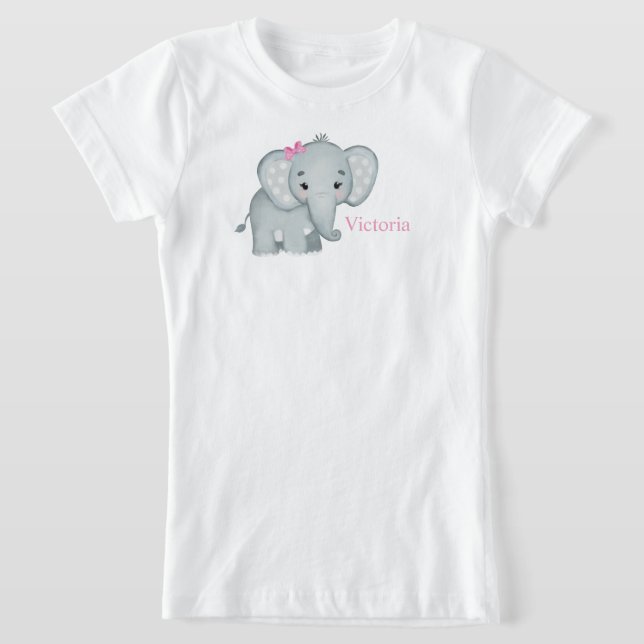 T-Shirt Eléphant mignon rose Nom de la mâchoire Enfants Fi (Poser)