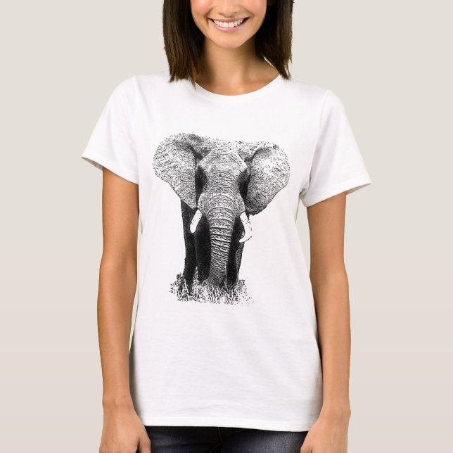 T-shirt Eléphant noir et blanc (Devant)