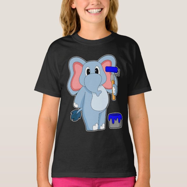 T-shirt Eléphant Peinture Pinceau Peinture Paint seau (Devant)
