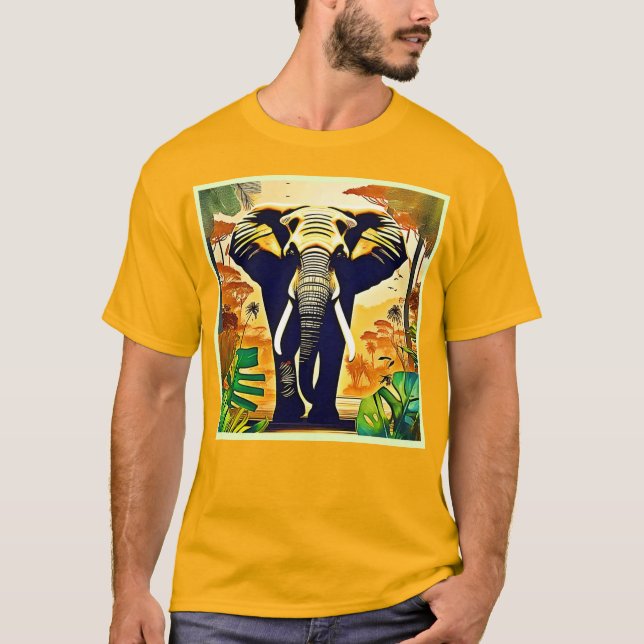 T-shirt Eléphant Portrait Vue Jungle (Devant)