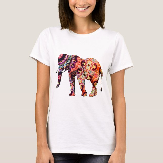 T-shirt Éléphant psychédélique coloré d'art déco (Devant)