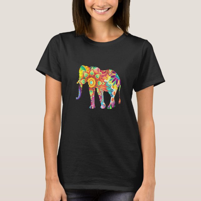 T-shirt Eléphant psychédélique multicolore (Devant)