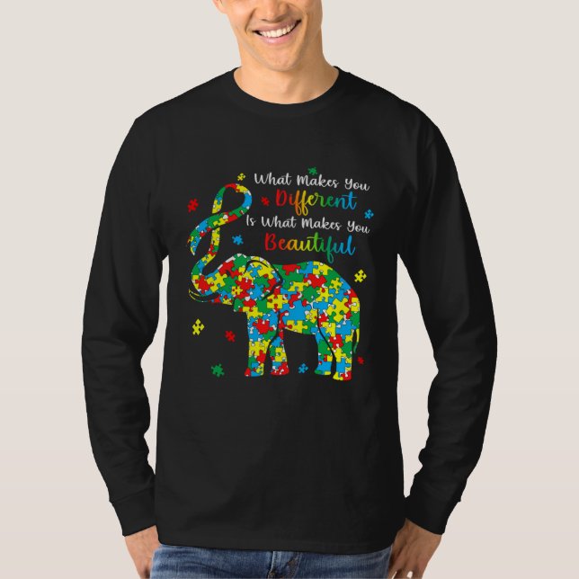 T-shirt Elephant Puzzle What Makes You Different Autism Aw (Devant)