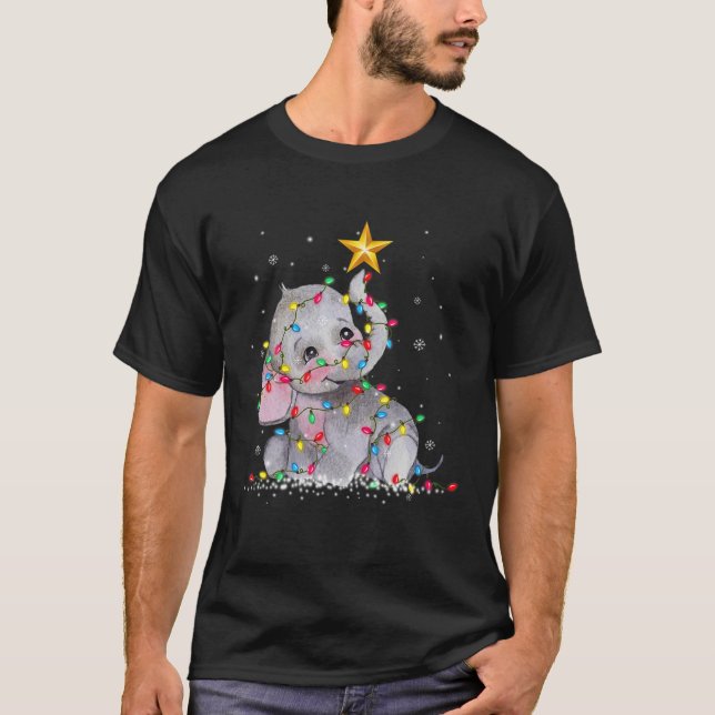 T-shirt Elephant Reindeer Casquette Père Noël lumières de  (Devant)