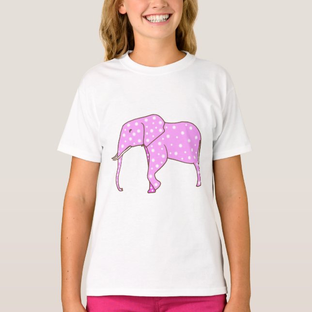 T-shirt Eléphant rose avec chemises Pois blanches (Devant)